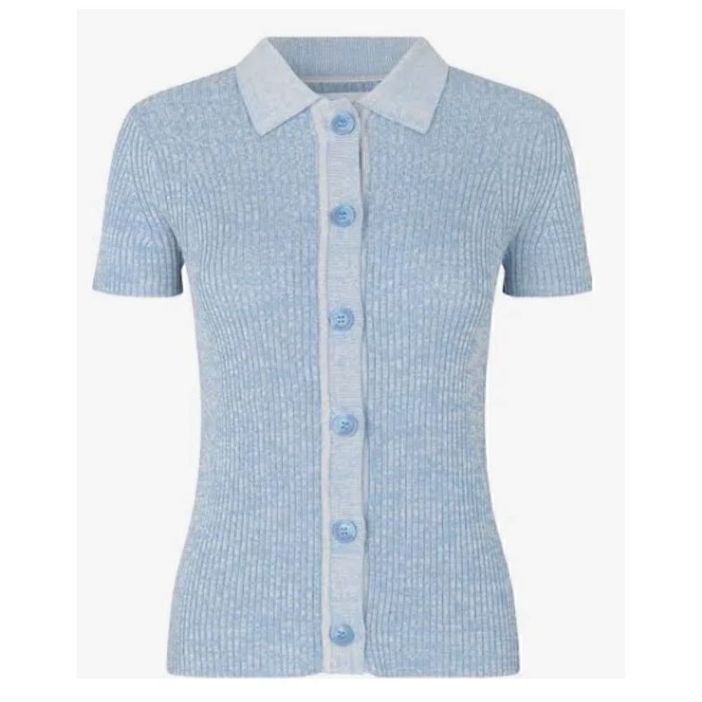 Samsoe Samsoe Blue Ribbed Bonnie Short Sleeved Polo Size Medium